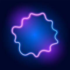 Obraz premium Blue and purple neon border, round wavy sign on dark background, vector illustration.