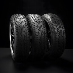 Car tires isolated on black background  created with Generative AI technology.
