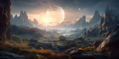 A celestial landscape of a distant planet Generative AI Digital Illustration Part#24032
