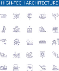 High-tech architecture line icons signs set. Design collection of High tech, architecture, modernism, innovative, aesthetics, design, geometric, form outline concept vector illustrations