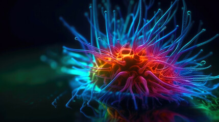 Macro shot on a different types of virus bacteria. Generative AI