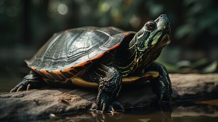 close up turtle in nature forest, Generative Ai