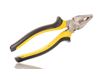 Single combination pliers, macro, isolated on white background.