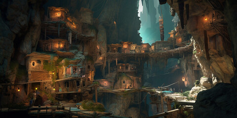A city that is built into the side of a mountain Generative AI Digital Illustration Part#24032