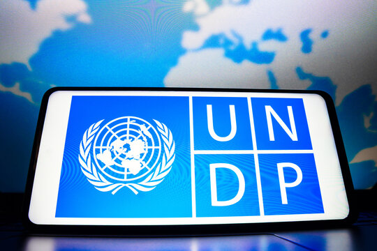 March 23, 2023, Brazil. In this photo illustration, the United Nations Development Programme (UNDP) logo seen displayed on a smartphone screen.