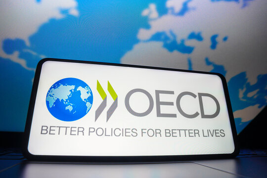 March 23, 2023, Brazil. In this photo illustration, the Organisation for Economic Co-operation and Development (OECD) logo seen displayed on a smartphone screen.