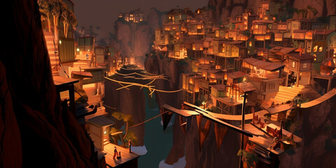 A city that is built on the edge of a precipice Generative AI Digital Illustration Part#24032
