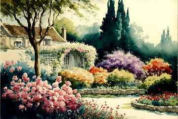 a beautiful flower garden blossom flowers garden watercolour