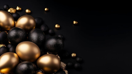 Happy Easter Luxury background with golden and black eggs. Empty advertising place. Generative AI