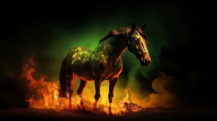 nightmare horse with burning flame on ground, Generative Ai