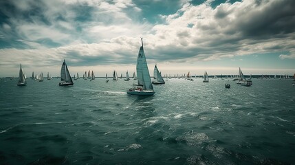 Sailboats During Regatta on Ocean