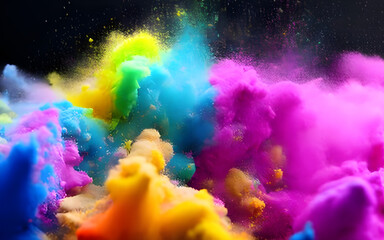 Fototapeta na wymiar Colorful holi powder explosion created with generative ai