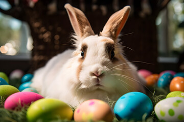 easter bunny with easter eggs, generated with Ai/Ki