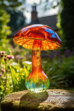 Beautiful Glass Mushroom in Sunlight Generative AI