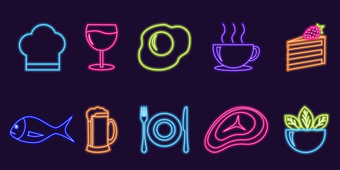 Social media highlights cover. Neon icons for restaurant, cafe or bar. Perfect for bloggers.