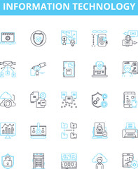 Fototapeta na wymiar Information technology vector line icons set. IT, Computers, Software, Networking, Data, Security, Automation illustration outline concept symbols and signs
