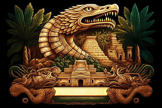 Quetzalcoatl. Incredible illustration for t-shirt. Generative AI.