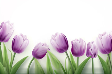 Purple tulips on a white background, pretty spring blooms, generative AI digital illustration