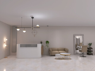 Beauty salon interior 3d render, 3d illustration