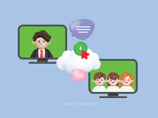 3d People Virtual Conference Video call communication. Calling phone contact id. Social media platform. 3d vector cartoon people design.