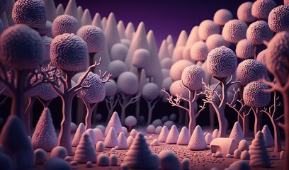  a bunch of trees that are in a field of snow.  generative ai
