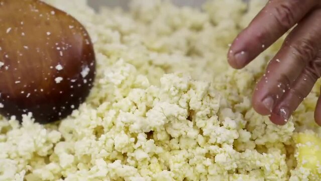 Cottage cheese. Dairy production farm. Goat cheese. Healthy nutrition.