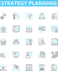 strategy planning vector line icons set. Strategy, Planning, Strategy-Planning, Planning-Strategy, Formulating, Developing, Forecasting illustration outline concept symbols and signs