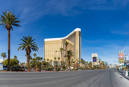 Las Vegas, United States - November 23, 2022: A picture of the Mandalay Bay and the surrounding Las Vegas Boulevard South.