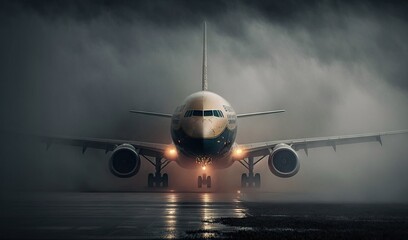 Fototapeta na wymiar a large jetliner sitting on top of an airport runway. generative ai