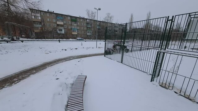 FPV shooting of snow removal equipment, snow removal machine operation, snow removal equipment, mtz tractor removes snow