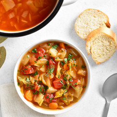 Cabbage soup in bowl