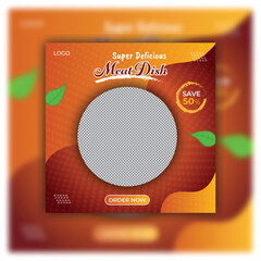 Delicious meat dish and food menu social media instagram post template