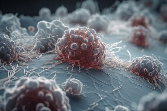 White blood cells attacking cancer cells, AI Generative