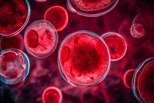 Erythrocytes in a blood smear stain, AI Generative