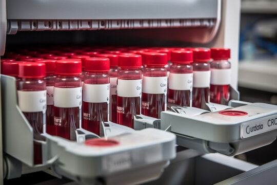 Blood cells in a flow cytometry machine, AI Generative