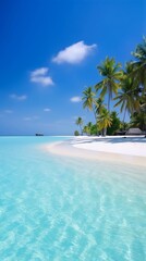 A serene beach in the Maldives, with crystal clear waters and white sand AI Generative