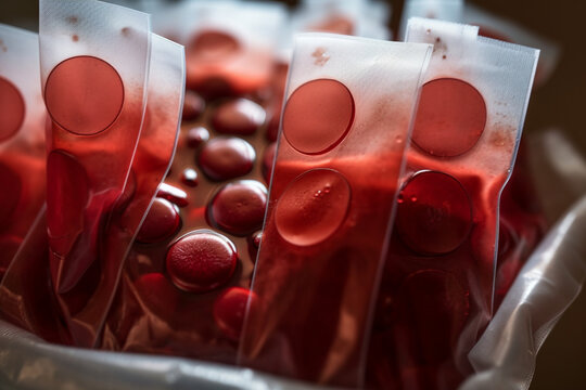 Blood cells in a blood transfusion bag, AI Generative