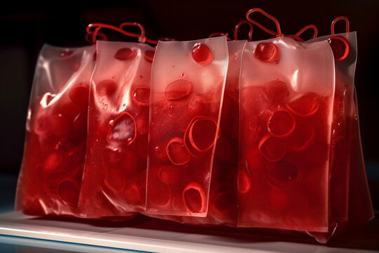 Blood cells in a blood transfusion bag, AI Generative
