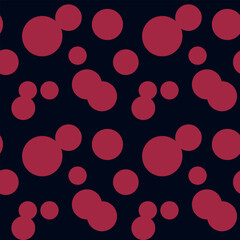 Fototapeta na wymiar Red circles irregular seamless pattern. Black background. Vector illustration.