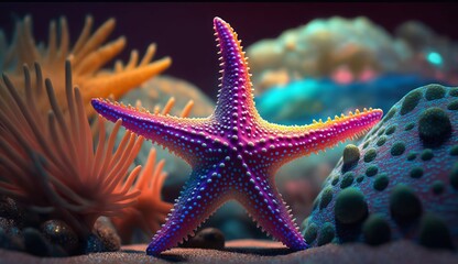 neon colored starfish in the sea AI Generated