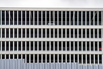 Modern facade of a multi-storey car park building