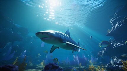 Obraz na płótnie Canvas Holographic shark in the sea AI Generated