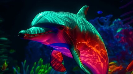 neon colored dolphin in the sea AI Generated