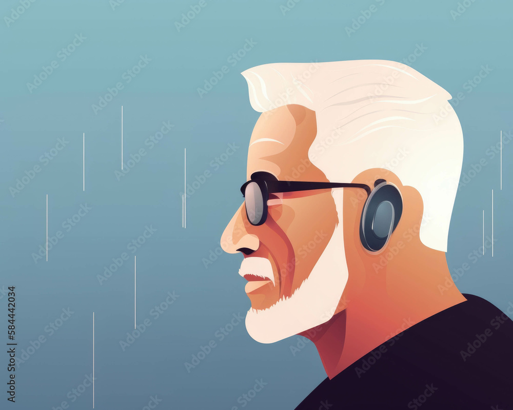 Poster a deaf person using ai powered hearing aids to better access sound. . ai generation.