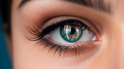 Fototapeta premium Close up detail beautiful female eye macro, fashion naturel makeup. Generative ai