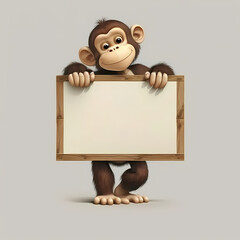Chimpanzee with blank sign. Generative AI