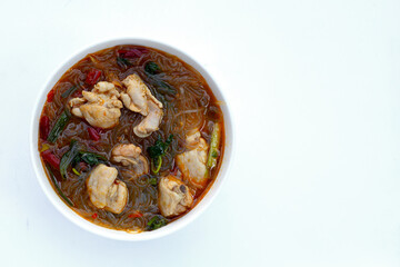 Spicy chicken soup with vermicelli or glass noodle