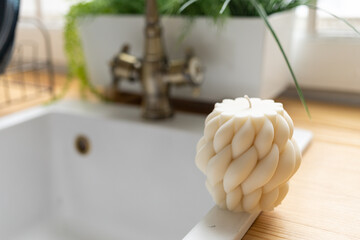 White wax candles in the home interior