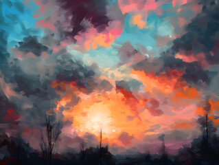 Plakat Colorful clouds, sunny sky. Generative AI