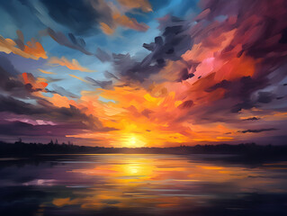 Fototapeta na wymiar Colorful sky at sunrise. Generative AI